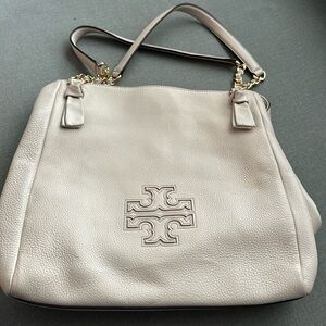 Beige taupe Tory Burch leather shoulder bag